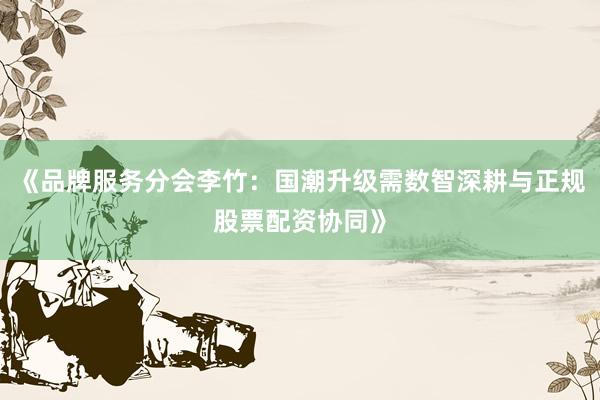 《品牌服务分会李竹：国潮升级需数智深耕与正规股票配资协同》