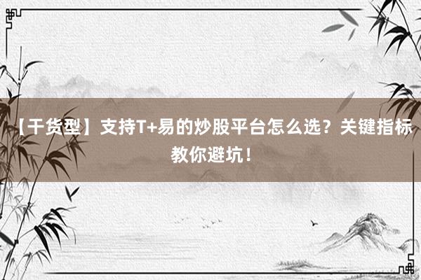 【干货型】支持T+易的炒股平台怎么选？关键指标教你避坑！