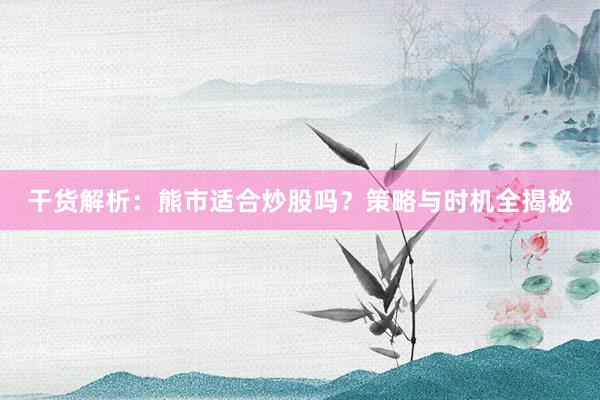 干货解析：熊市适合炒股吗？策略与时机全揭秘