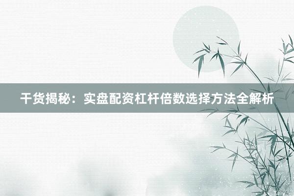 干货揭秘：实盘配资杠杆倍数选择方法全解析