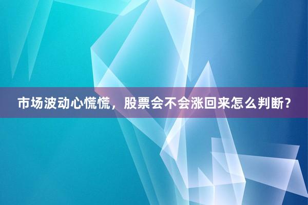 市场波动心慌慌，股票会不会涨回来怎么判断？