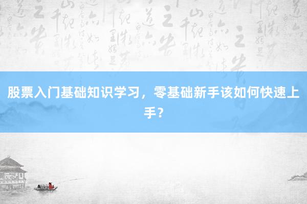 股票入门基础知识学习，零基础新手该如何快速上手？