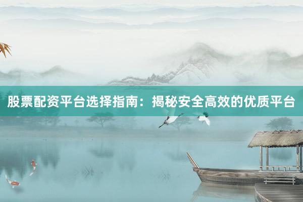 股票配资平台选择指南：揭秘安全高效的优质平台