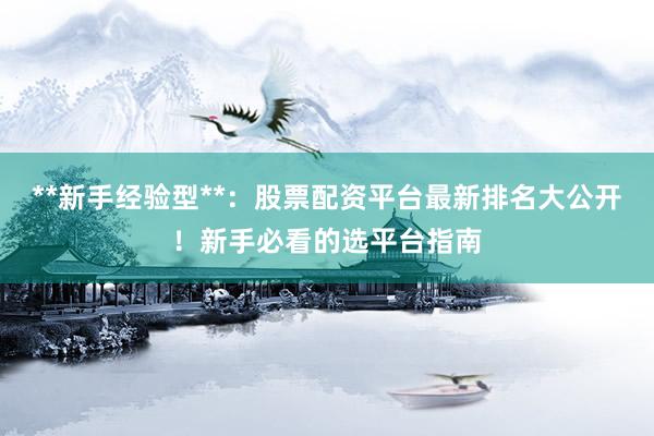 **新手经验型**：股票配资平台最新排名大公开！新手必看的选平台指南