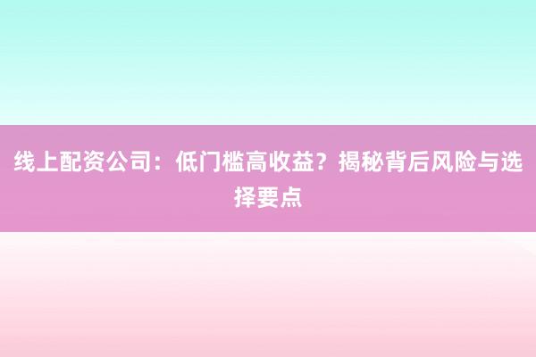 线上配资公司：低门槛高收益？揭秘背后风险与选择要点