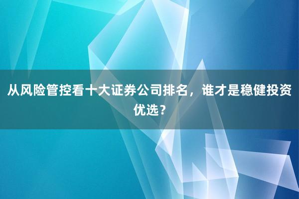 从风险管控看十大证券公司排名,谁才是稳健投资优选?