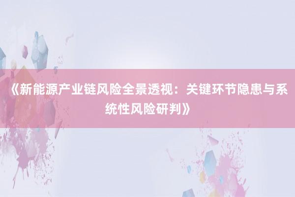 《新能源产业链风险全景透视：关键环节隐患与系统性风险研判》