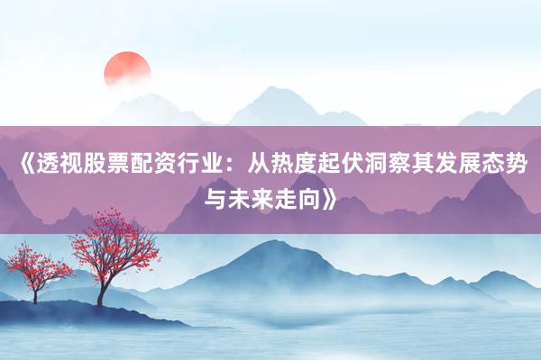 《透视股票配资行业：从热度起伏洞察其发展态势与未来走向》