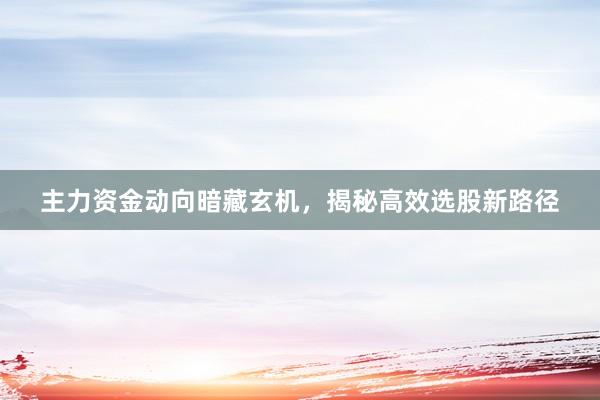 主力资金动向暗藏玄机，揭秘高效选股新路径